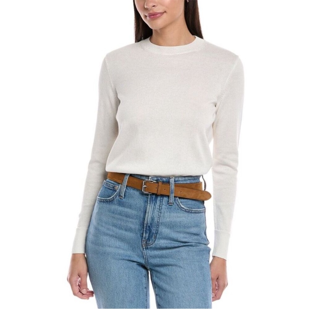 Lafayette 148 Wool Cotton Blend Lightweight White Knit Sweater Coastal Neutral